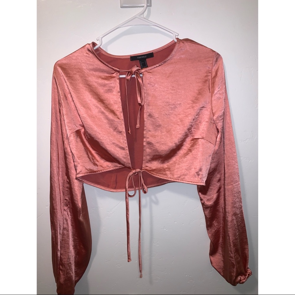 Peach open tie front top